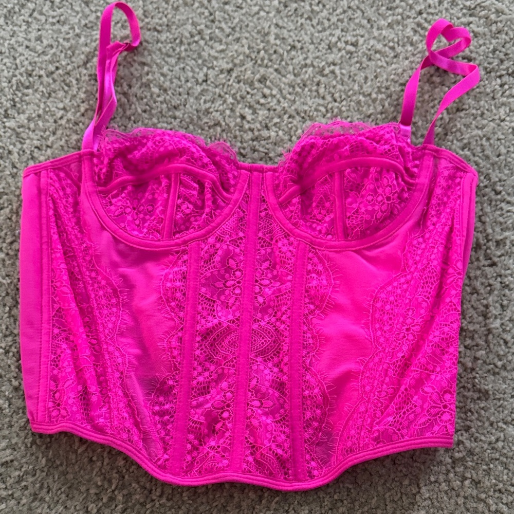 SHEIN Hot Pink Lace Bustier Crop Top